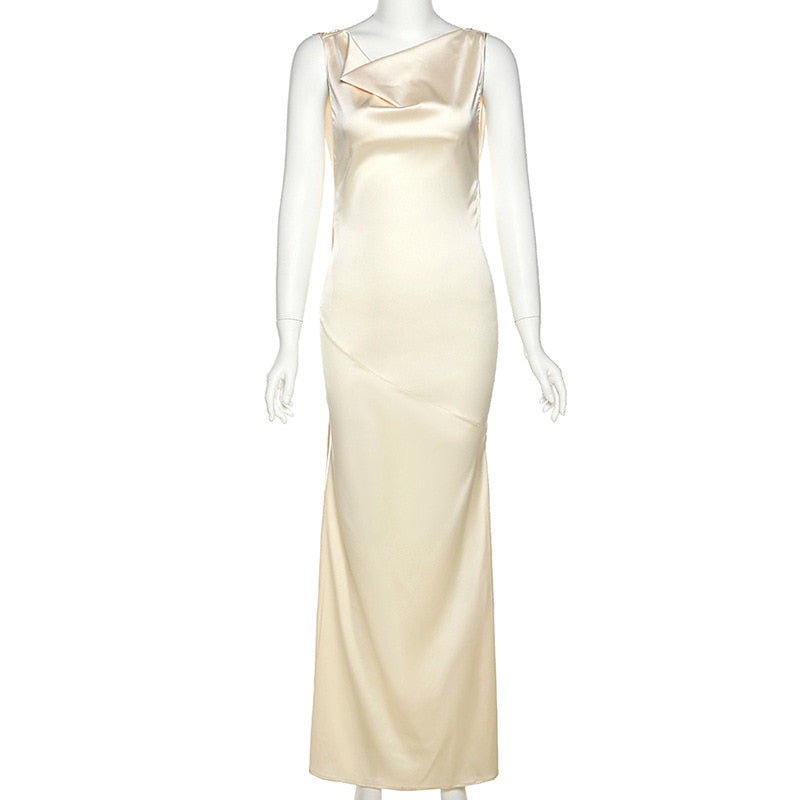 2024 Satin V Neck Strapless Club Sexy Maxi Dress Backless Slim Hollow Out Women Party Dresses Summer Elegant Vestidos