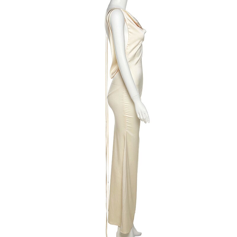 2024 Satin V Neck Strapless Club Sexy Maxi Dress Backless Slim Hollow Out Women Party Dresses Summer Elegant Vestidos